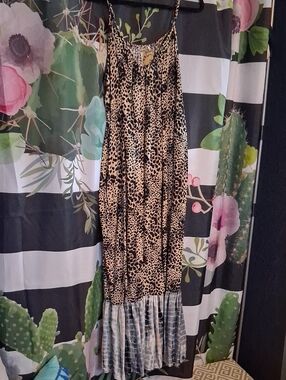 rave Leopard Print Maxi Dress with Tie-Dye Hem